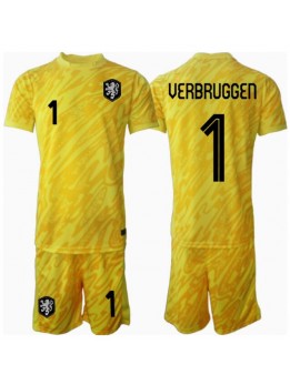 Billige Nederland Bart Verbruggen #1 Keeper Bortedraktsett Barn EM 2024 Kortermet (+ Korte bukser)